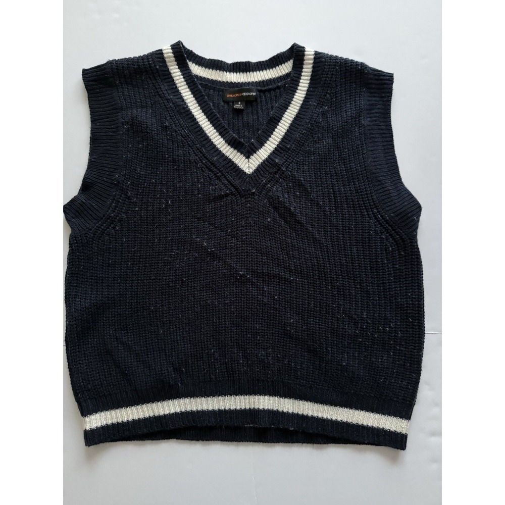 Ambiance Apparel Women Small Sweater Vest Blue White V-Neck Sleeveless Casual